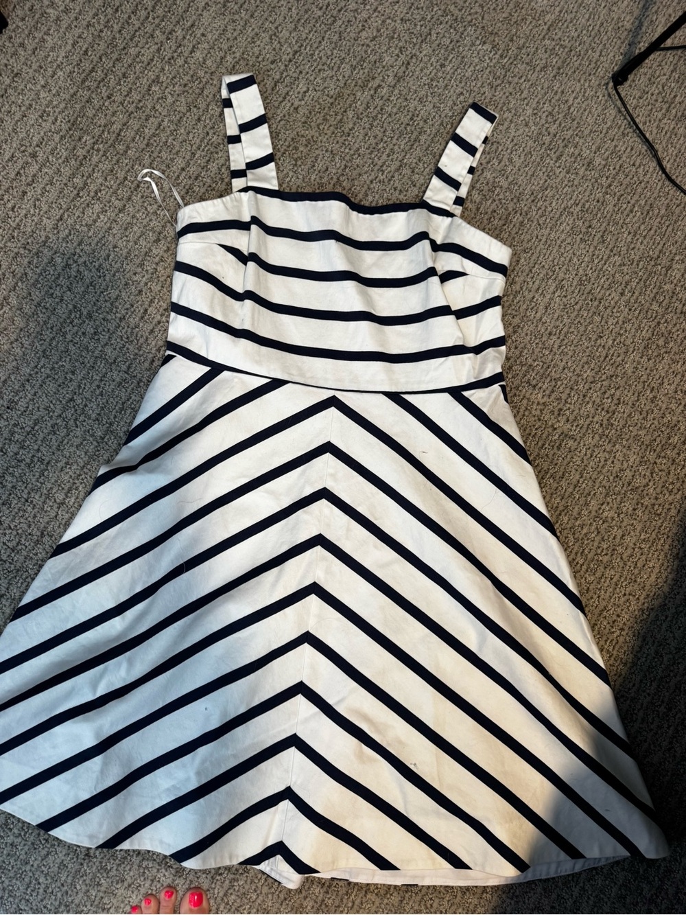 Draper James White and Navy Striped Fit-and-Flare Dress